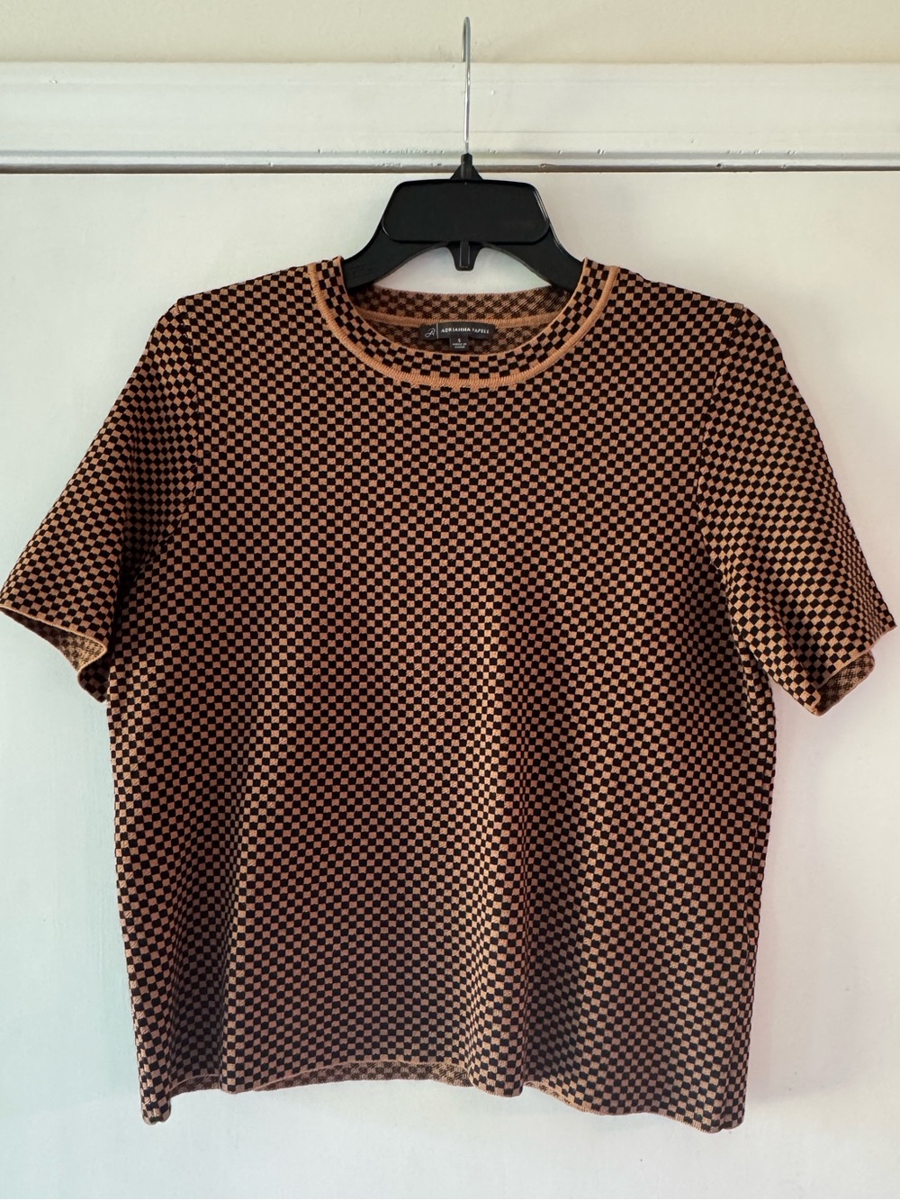 NWOT Checkerboard Short Sleeve Sweater - Brown/Black
